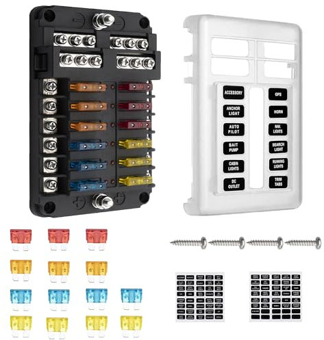 Porta Fusibili Auto 12v ZEALfix Scatola Fusibili 12 Vie con Indicatore Luminoso per Auto Camper Barca Camion Veicolo SUV Yacht