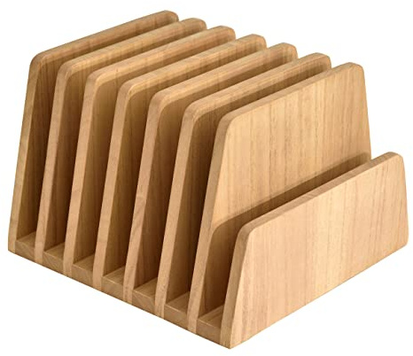 KIRIGEN Wooden Desk File Sorter, 7-Slot Document Holder, Natural | Wood with plant oil finish; 7 upright slots for letters, folders, magazines, documents, paper and slim laptops
