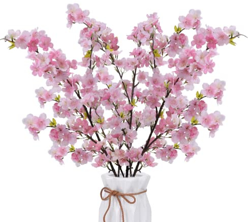 DHISUFU 3 steli di fiori di ciliegio artificiali da 110 cm, in seta, primavera, fiori di pesco rosa scuro, bouquet di fiori finti per interni ed esterni, feste di nozze, hotel, vaso per la decorazione
