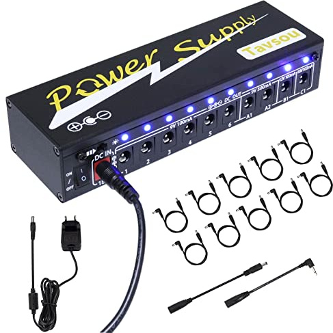Tavsou Alimentation Pédale Guitare 10 sorties CC isolées pour 9 V/12 V/18 V Avec adaptateur EU
