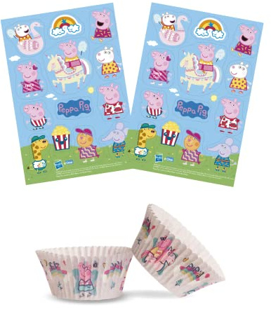 Dekozauber24 Peppa Wutz Set 24x Essbare Muffinaufleger + 25x Muffinschalen - vegetarische Tortendeko für den Kindergeburtstag - Deko Muffins Peppa Pig