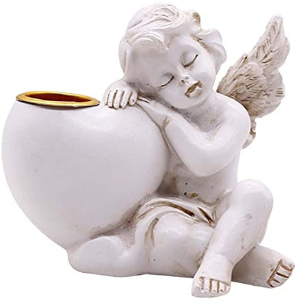 Duiaynke Engel Kerzenhalter aus Kunstharz, eleganter Teelichthalter, Engelsstatue, Kerzenlicht, Abendessen, Party, Heimdekoration (11 x 9 cm, linkes Herz)