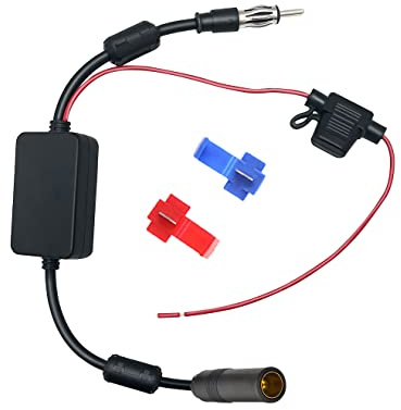 Vecys Amplificateur de signal d'antenne de voiture FM/AM DAB DAB+ - Adaptateur DIN femelle vers DIN mâle - Adaptateur 12 V - Amplificateur d'antenne avec anneau magnétique pour autoradio numérique