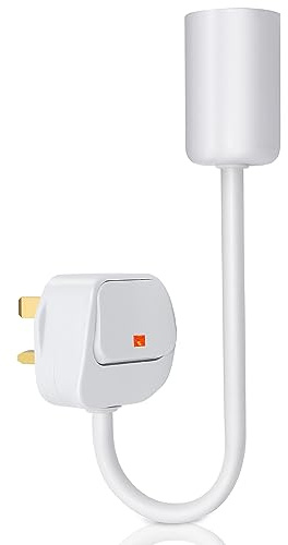 E27 Bulb Holder with UK Plug, Lamp Holder with On/Off Switch Plug in Wall Light Socket Adapter, Extension Screw Lamp White Metal Lamp Base for Bedroom, Kitchen, Office(Without Bulb)
