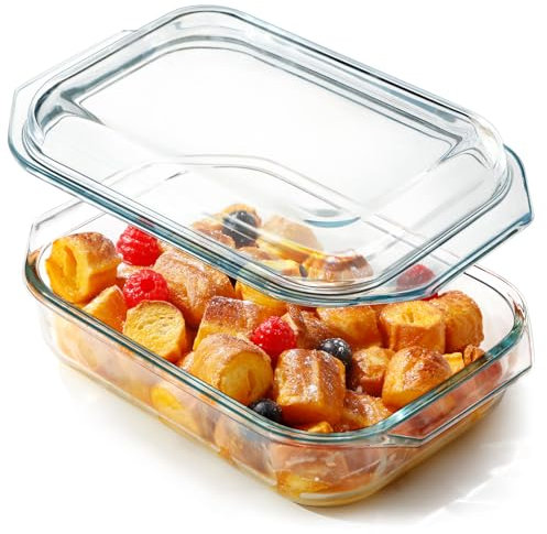 NUTRIUPS 1.35L Glass Casserole Dish With Glass Lid, Glass Bakeware Glass Microwave Casserole Dish Lidded, Oven Cookware