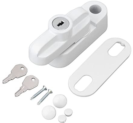 Tissting Sash Jammer, Serrature per finestre in lega di alluminio di sicurezza con chiave di blocco con 2 chiavi, serratura a forma di T bianca per porte e finestre in PVC UPVC