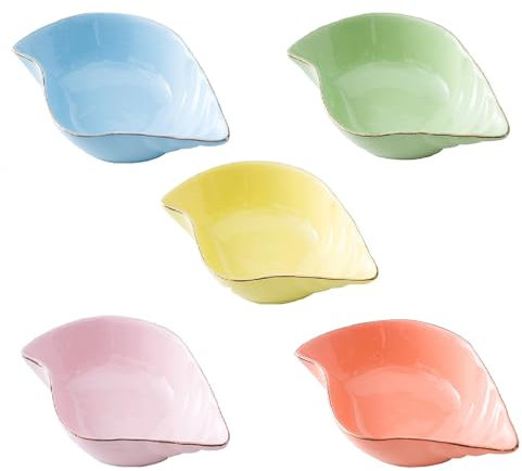 XNSHUN 5 Stück Keramik Dip Schalen Snack Schalen Set, Macaron Mini Keramik Soße Gewürzschalen Sushi Sojasauce, Stapelbar Snackschalen Gewürzschale Für Sushi, Sauce, Snacks Und Soja (Muschel)