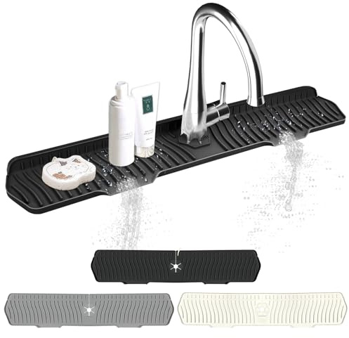 Kitchen Sink Splash Guard Gen2-30 x 6'' Silicone Sink Mat Splash Guard fit for Countertop, Bathroom,Farmhouse,RV by EBIGIC (Black)