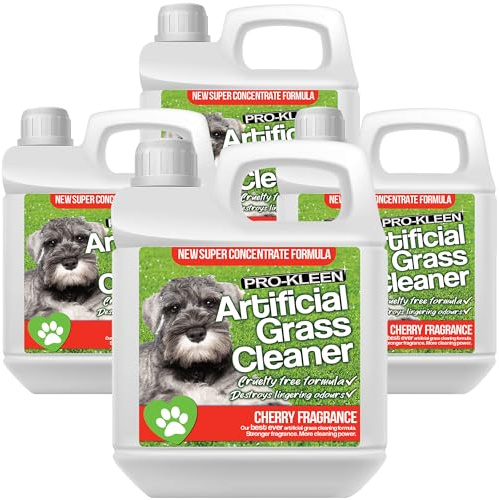 Pro-Kleen Artificial Grass Cleaner for Dogs and Pet Friendly Cruelty Free Disinfectant with Deodoriser 4 in 1-10:1 Super Concentrate Makes 40 Litres - (Cherry Fragrance, 4 x 1 Litre)
