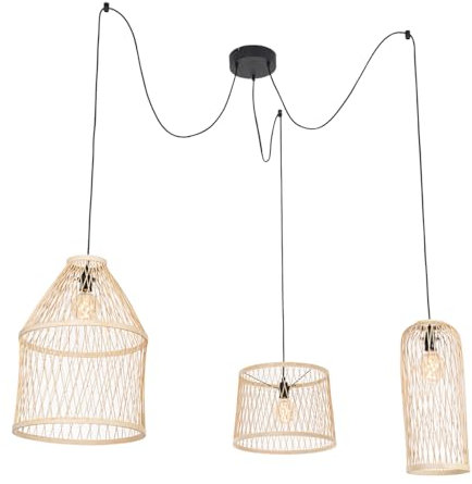 Qazqa - Landhaus I Vintage Smarte Outdoor-Hängelampe I Pendellampe I Pendelleuchte Rattan 3-flammig inkl. LED - Calamus Dimmer I Dimmbar I Außenbeleuchtung - Rund - LED geeignet E27