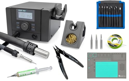 QUICK 709D+ 2-in-1 Reworkstation Sensor-geregelt und digital einstellbar 1350 Watt, Heißluft 100-500°C bis 50L/min, 70 Watt Lötkolben bis 480°C - SMD Reworkstation mit 6-teiligem Zubehör-Set