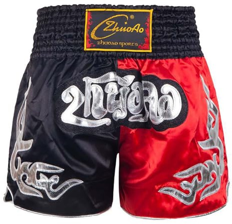 Runhomal Pantaloncini da boxe per bambini, MMA, Kic-Boxing, fitness, allenamento a combattimento, pantaloni corti sportivi, kick boxe, allenamento grafico, muay thai combattimento, rosso, 7-8 Anni