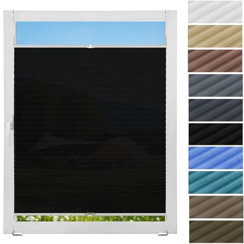 Faltrollo, Sichtschutz Plissee Klemmfix Rollos 96 x 165 cm, Nach Maß Qualität Ohne Bohren, Jalousie Plisseerollo Faltrollo, Plissee Sonnenschutz Fenster, für Fenster & Tür, Schwarz