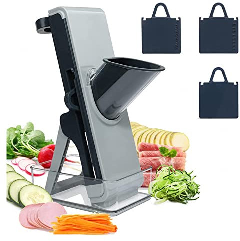 CVNIMV Safe Mandoline Slicer for Kitchen, for Vegetables Cutting Frozen Meal or Sausages Vegetable Cutter Mandoline, Fruit and Vegetable Slicer with Container, Thickness Adjuster Multi Bl