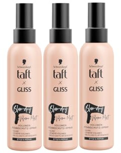 Taft x Gliss Volumen Föhnschutz-Spray Blow-dry Volume Mist (3x 150 ml), Volumen Spray für 2x mehr Volumen am Ansatz & mehr Fülle in den Längen, bietet Hitzeschutz bis zu 230 °C