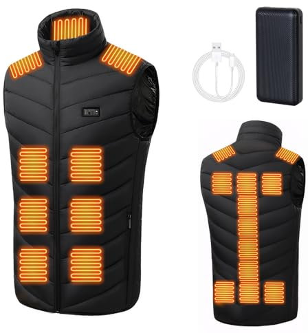 Todeco Gilet chauffant, veste chauffante pour homme/femme, avec 20000mAh batterie incluse, 3 Niveau de chauffant, 21 zones chauffante, pour Ski Plein Air Randonnée Hiver Moto Chasse Camping, M
