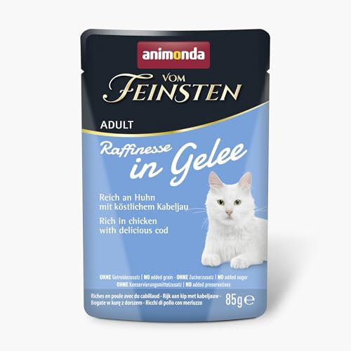 animonda Vom Feinsten Adult Raffinesse Katzenfutter in Gelee mit Huhn und Kabeljau (24 x 85 g), Nassfutter mit Taurin und Vitamin D3, ohne Zusatz von Soja, Zucker und Konservierungsstoffen