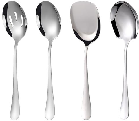 4 Pcs Stainless Steel Serving Spoons，4 Styles Large，Multi-Purpose Use of Family Spoons，Cooking Spoon Kitchen Tool for Serving Kitchen Cooking