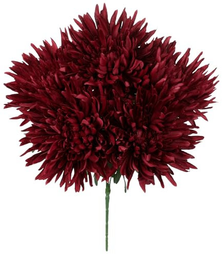 Oairse 5 Köpfe Kunstblumen Chrysanthemen Bouquet Dekoration Künstliche Große Spinnenmütter-Blumen für die Heimdekoration, Hochzeit, Haus Garten Party Büro Dekoration Blumenarrangement, Rot