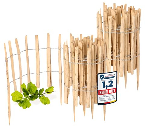 Garronda Gartenzaun zum Stecken aus Haselnüsse Zaun Garten Staketenzaun Beeteinfassung Holz Steckzaun Hochwertiger Gartenzaun für Ihren Garten GD-0156 (2 Stück, 50 cm x 500 cm)
