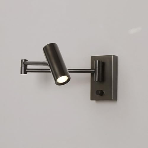 LOGT Schwenkbare Wandleuchte Dimmbar mit Schalter Lampe Wand 350° Verstellbarem Arm Wandlampen Innen Vintage Wandstrahler Gelenkarm Wandmontage Nachttischlampe Wand Leselampe Retro für Wohnzimmer