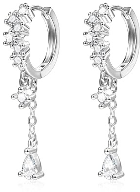 Meteorstarry 925 Silber/Gold Creolen mit ZirkoniaTropfenanhänger, Elegante kleine Hängeohrringe für Damen, Boho-Chic Quasten Ohrringe mit funkelnden Cubic Zirkonia Steinen Geschenk für Frauen/Mädchen