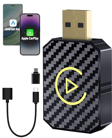Adaptador Inalámbrico 2-en-1 para CarPlay y Android Auto – Convierte CarPlay/Android Auto por Cable a sin Cable | USB Plug & Play, Compatible con iOS 10+, Android 11+ y vehículos Desde 2017