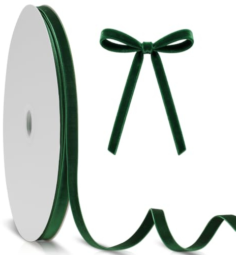 KINGLAKE Ruban Velours double face Vert - 10mmX23m Ruban Velours Cadeau de Noël épais, Pour sapin de Noël, Halloween, Nœuds, Loisirs Créatifs