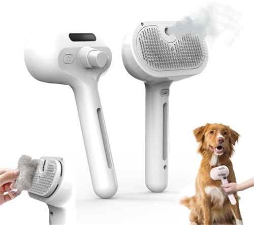 Haustier-Dampfbürste - 3-In-1 Dampf-Haustierbürste | Hundebürste Mit Spray | Haustier-Pflege-Dampfkamm | Katzenbürste Mit Dampf | Wiederaufladbare Haustierkamm Für Hunde Und Katzen