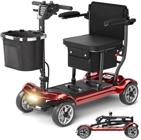 Lightweight Mobility Scooter for Seniors & Adults - Cruise & Airport Approved, 43lb Foldable Portable Motorized Scooters with Removable Lithium Battery for 12.4 Miles Travel, 300lb Capacity, Red