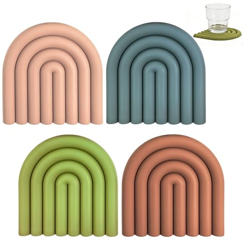 Vninkul 4 Pièces Dessous de Plat Silicone, sous Plat Antidérapant Silicone, Dessous de Plat Silicone Arc en Ciel pour Poêles, Casseroles, Tasses, Bols (4 Couleurs)