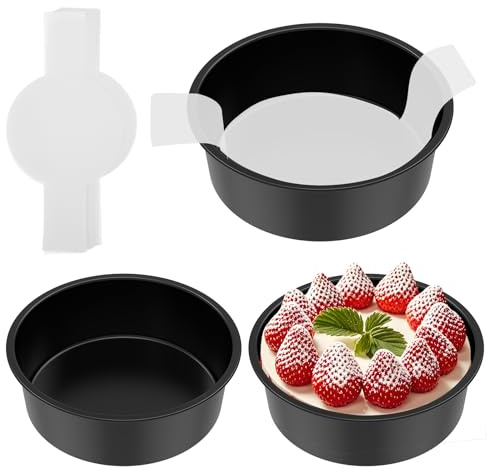 BOBASH 3 moldes redondos de 15 cm con 100 papeles para hornear, moldes para tartas, brownies, pasteles con lasañado, negro (negro, 3 unidades)