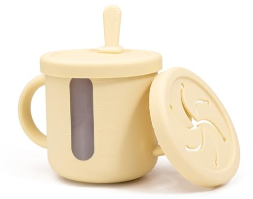 KIRZAX 2 en 1 Taza Bebé Merienda con Escala & Pajita, 200ml Silicona Alimentaria, Taza Bebe Anti-derrame para ≥9 Meses
