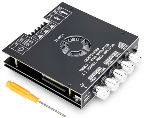 HiFi Verstärker Modul 2.1 Kanal mit Bluetooth,160Wx2+220W Subwoofer,Mini Digitaler Stereo Endverstärker,TDA7498E Chip,BT 5.0/USB/AUX Eingang,DC 15-36V, ZK-HT21 Sound Board für Heimkino & Lautsprecher