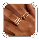 Diamday 5Piezas Anillos Mujer Placado Oro 14K Conjunto Anillos Apilables Impermeable Anillo Plata Conjunto Muñeca Dedo Bandas Boda Promesa Apilar Señoras Anillo con Caja Joyería