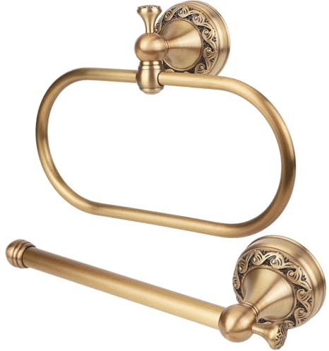 2 Pièces Porte-Papier Toilette Laiton Antique, Anneau de Serviette Laiton Vintage Quincaillerie Salle de Bain Murale Accessoires pour Maison Auberge