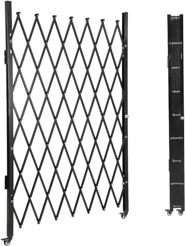 MERXENG Single Folding Security Gate 67 h x 71 w, Steel Expandable Fence with 360° Rolling Wheels for Courtyard, Garage, and Garden Access Control
