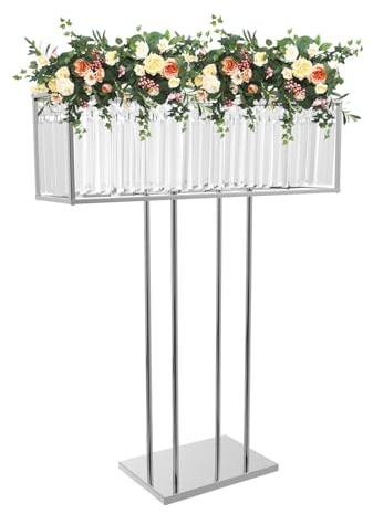 ZHLINUO Crystal Flower Stand, Wedding Vases & Event Centerpiece with Hanging Crystals, 35.43 Tall Pedestal Stand for Party Event Center Pieces Decoration Birthday Table Decor (1, Silver)