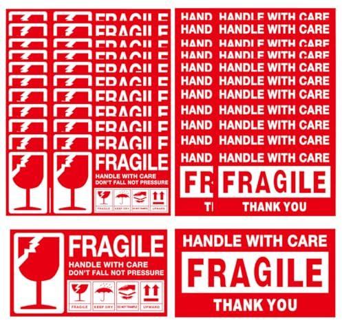 100 piezas Etiquetas de advertencia autoadhesivas FRAGILE, De Objetos Fragil Llamativo Pegatinas de Advertencia Inicio Mudanza Etiquetas Paquete de Envío, Frágil Handle With Care De Advertencia