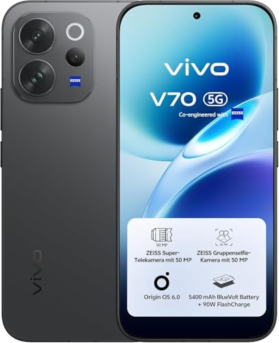vivo Smartphone V70 5G, 8 GB + 256 GB, cámara ZEISS Supertelecámara de 50 MP, vídeo 4K, pantalla AMOLED de 6,59 pulgadas, 1,5 K 120 Hz, batería de 5400 mAh, escáner de huellas dactilares 3D, IP68 e