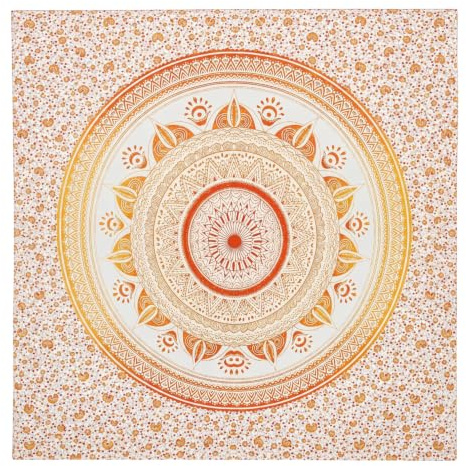 SaoTi Jättestor strandhandduk 210 x 240 cm indisk mångsidig mandala - kompakt lätt strandhandduk i bomull - sandfri strandhandduk pool - dekorativ bomullsfilt soffa (gul-orange)