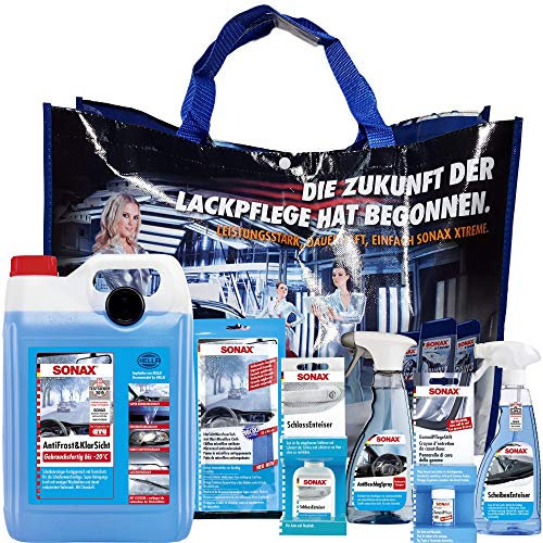 Kit grand froid SONAX, 8 pièces, avec sac de transport (dégivrant vitre, dégivrant serrure, nettoyant vitres antigel, etc.)
