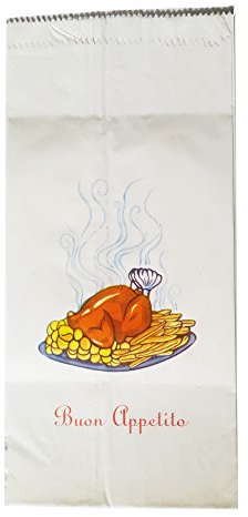 50 Sacchetti pollo allo spiedo - Formato cm. 17x38 - Buste di carta larice antigrasso per pollo arrosto con stampa generica a colori