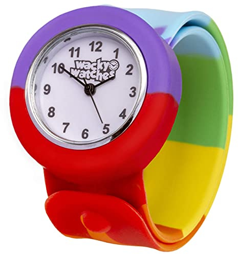 Multicolour Wacky Watch Slap On Strap Fast Fit Kids Childrens Silicone Soft Feel Band Unisex Instant Fit Any Size for Boys and Girls Learn to Tell The Time