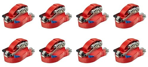 Walser de almacenamiento 8 x 2 piezas Eslingas con Carraca Tensor de Trinquete Amarre, 5 T, 5 toneladas, 5000 kg, 2500 Dan, 12 m