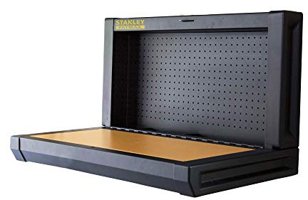 Stanley Vikbar arbetsbänk (enkel väggmontering, utrymmesbesparande, upp till 100 kg, perfekt för garage, 90 x 45 cm, med hålvägg för verktygsupphängning) FMHT81528-1