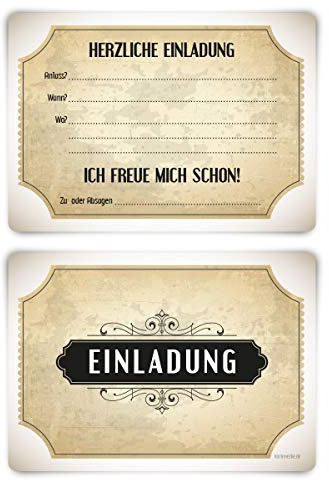 Einladungskarten Geburtstag Konfirmation Taufe Kommunion jeder Anlass 12 Stück Karten Set - Vintage Weiß Vorausgefüllt