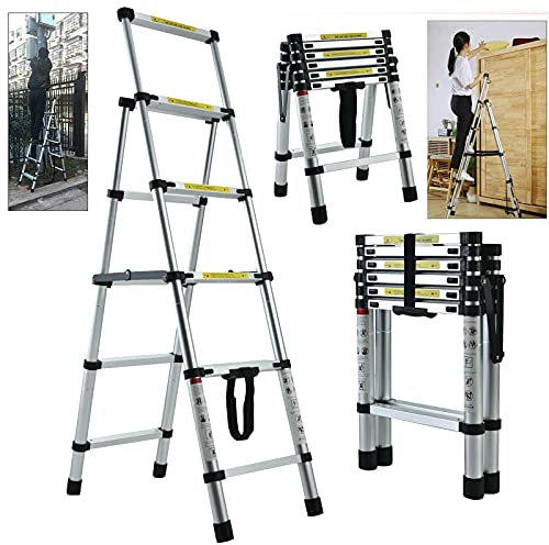 4+5 Tread Step Ladder Aluminum Telescopic Folding Stepladder Portable Safety Ladder with Handrail Anti Slip Bottom 330lbs/150Kg Capacity