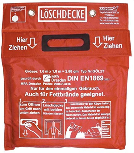 Löschdecke 1,80x1,60m DIN EN 1869 Brandschutzdecke Feuerlöschdecke 180cm groß von MBS-FIRE