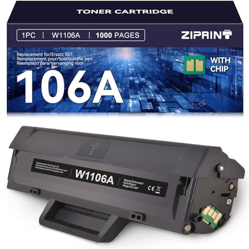 ZIPRINT 106A Toner Compatibile per HP 106A W1106A per Toner HP Laser MFP 137fnw 137fwg MFP 135w 135wg 135a 135r 107w 107a 107r (1 Nero)